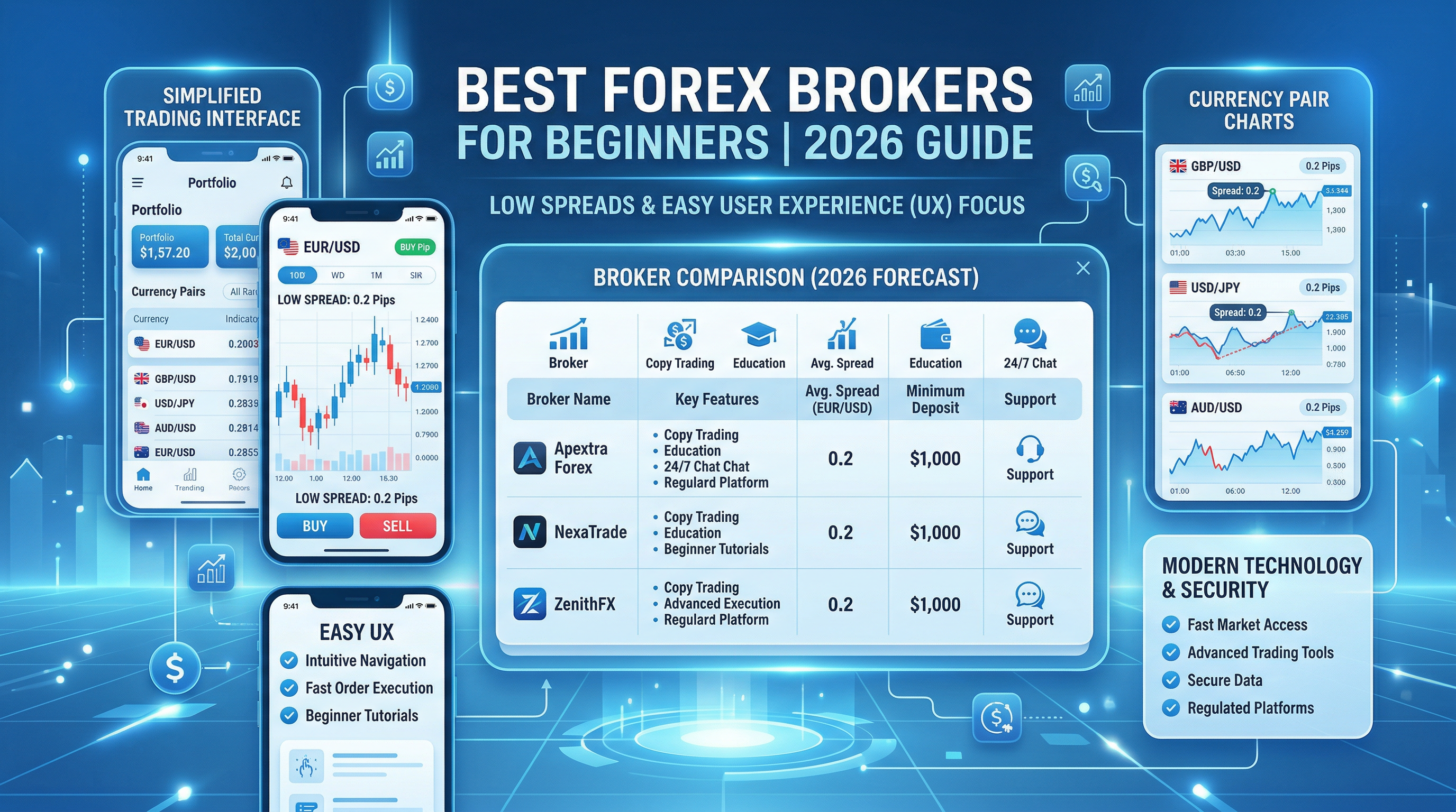 Best Forex Brokers for Beginners 2026: Low Spreads + Easy UX